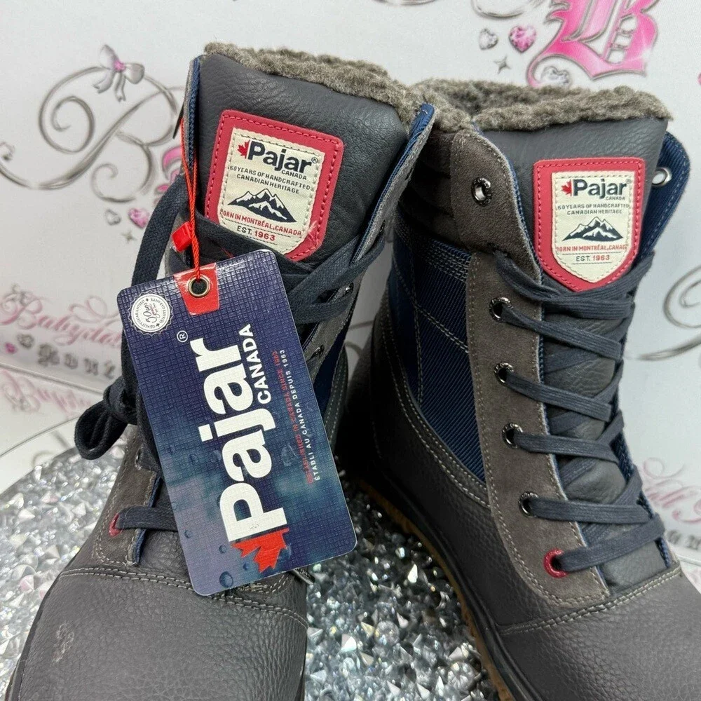 Pajar waterproof boots Navy and Charcoal Lace-Up Winter Boot with Brown Sole